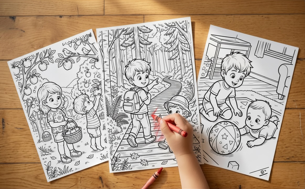 Sample colouring pages from the free pack